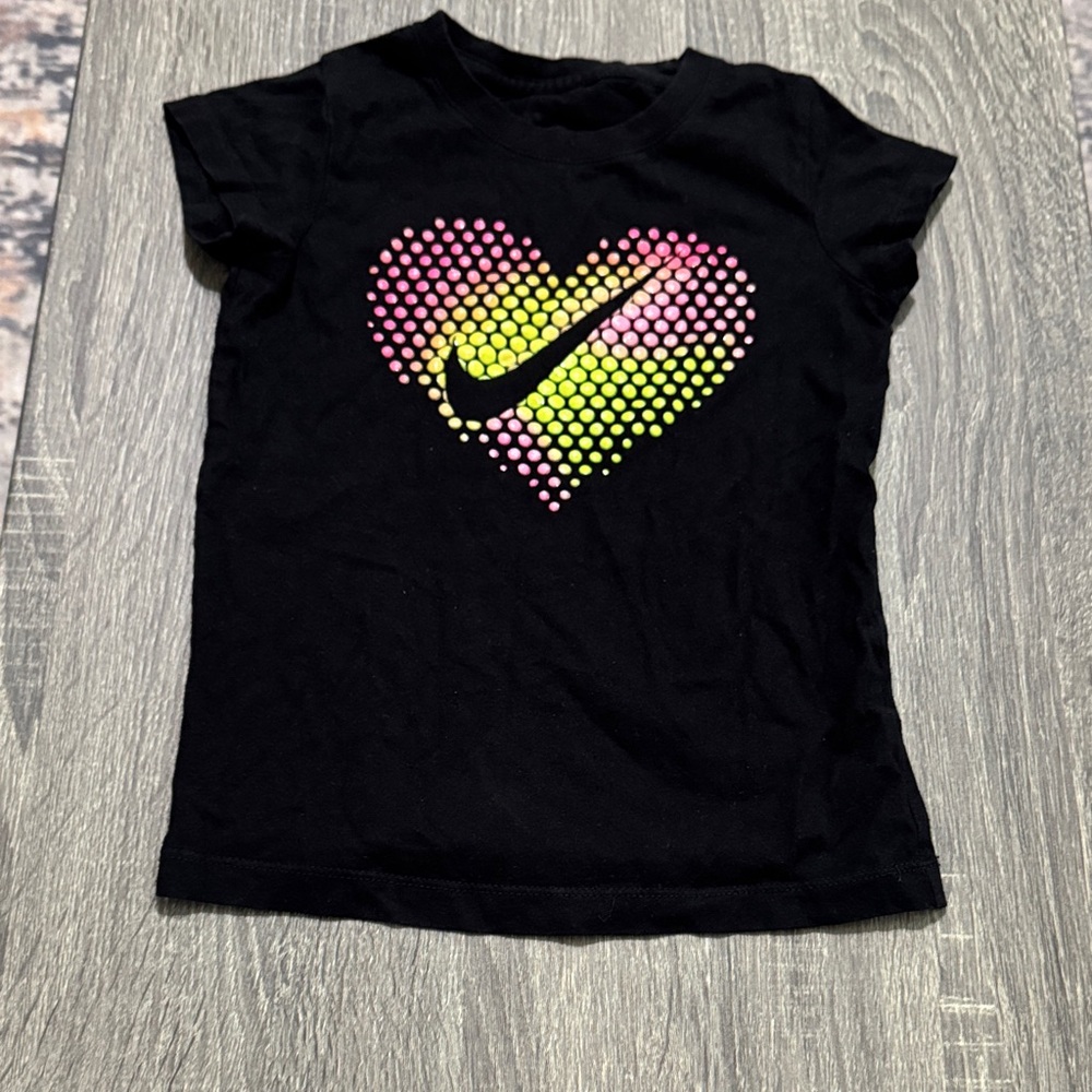 Nike Kids Black Tee with Pink and Yellow Heart
